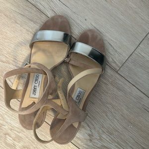 Jimmy Choo Women's Ballet Pink Beige Mix Liquid Mirror Leather Sandal Marine 65